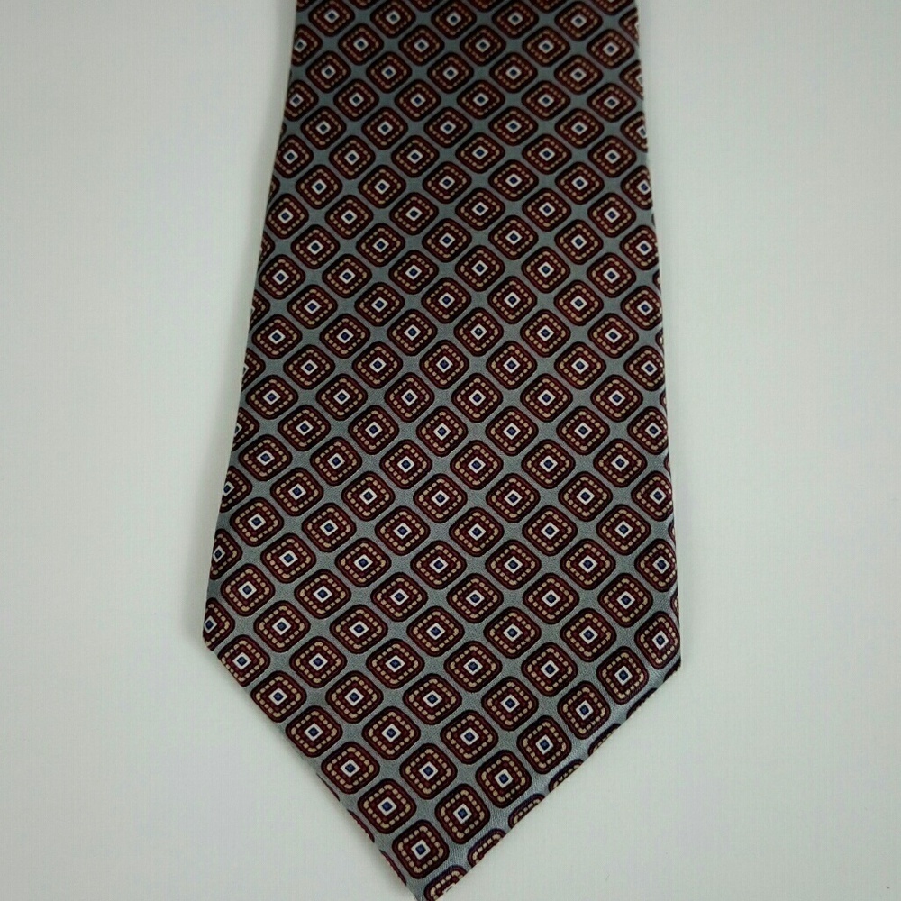 Don Loper Italian Gray Red Diamond Silk Tie